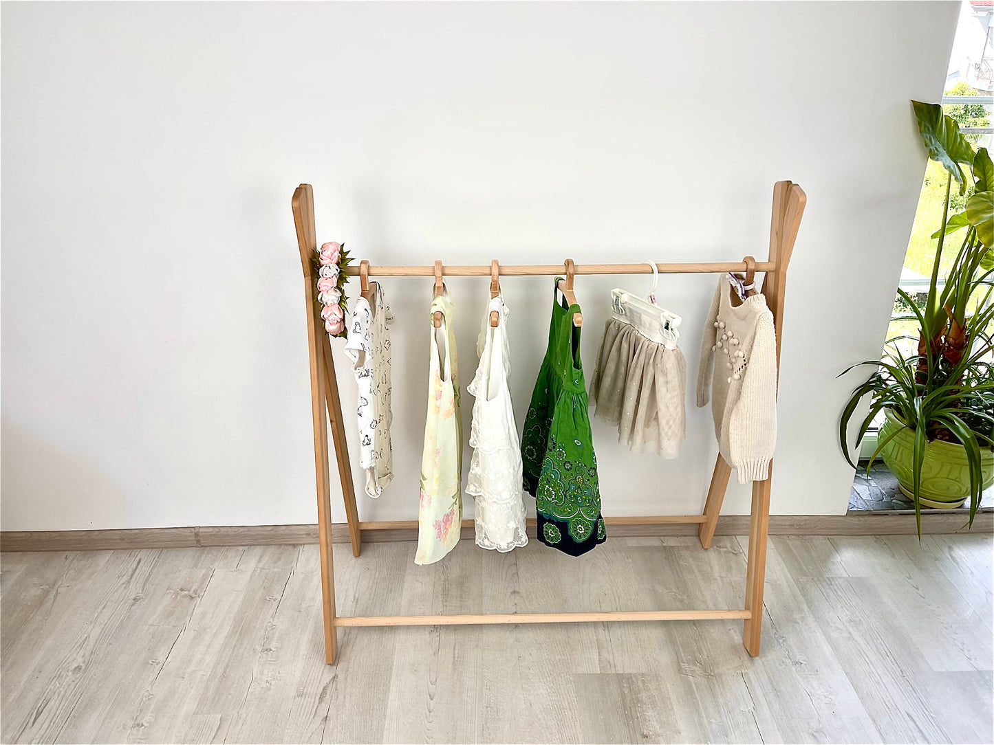 Baby shower wood gift Montessori Clothing Rack Toddler furniture Nursery Decor Dress Up Station Storage niece Kids Closet toddler wardrobe