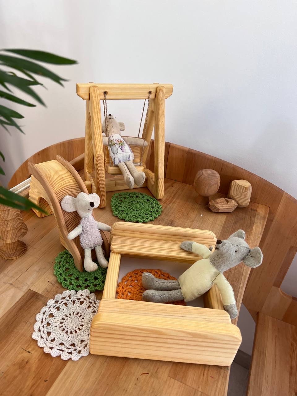 Maileg Furniture Dollhouse montessori Wooden toy set of sandbox swing slide Christmas Kids Gifts Birthday dollhouse waldorf