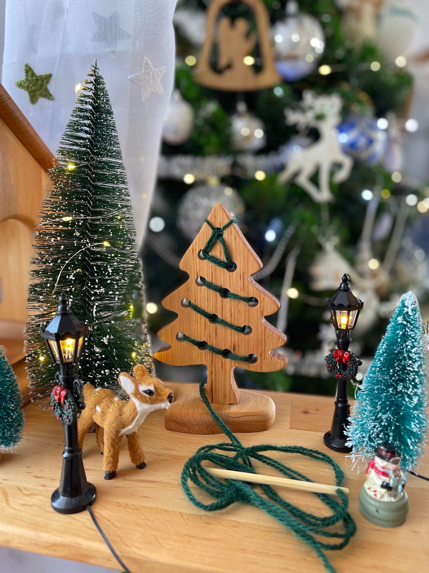 Wooden lacing education toy Forest Natural Set Christmas Tree Kids Birthday Gift Toddler activity Woodland Waldorf Tree Play Set Montessori