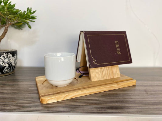 Wooden Bookmark Holder Unique Book Lover Gift organizer Gift for a teacher Nightstand Side Table  Place Holder with Coffee Tea Cup Coaster